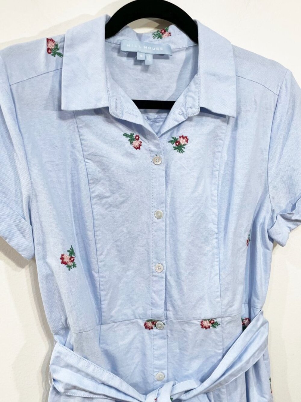 EUC Hill House Laura 100% Cotton Embroidered Belted Mini Shirtdress Blue Small - Picture 4 of 7